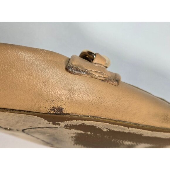Gianni Bini Tan Flat Mule Slip-On Gold Chain Sz 7 Leather Embellished Career - Picture 11 of 12